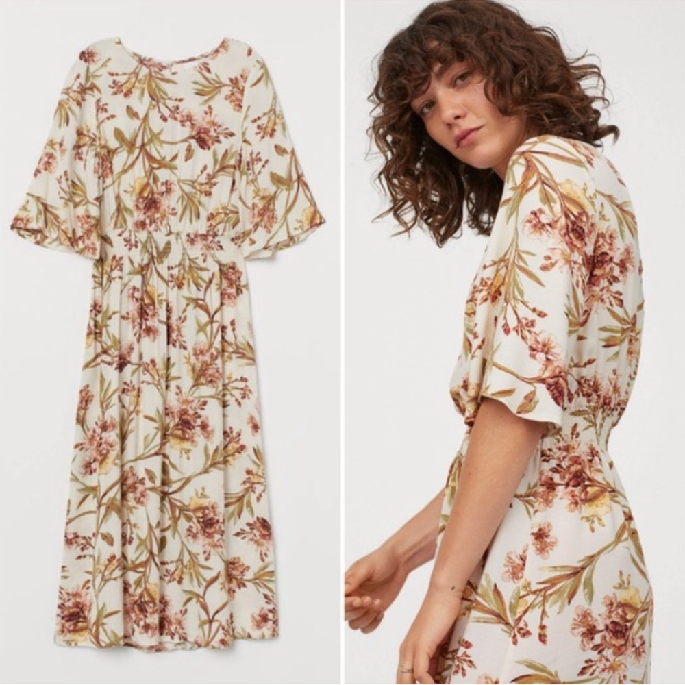 H&M Cream Floral Midi Dress
